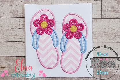 Summer Flip Flops with Flower - Applique - Machine Embroidery Design