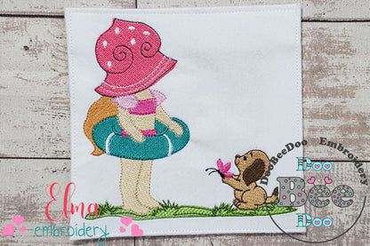 Summer Girl and Puppy - Fill Stitch