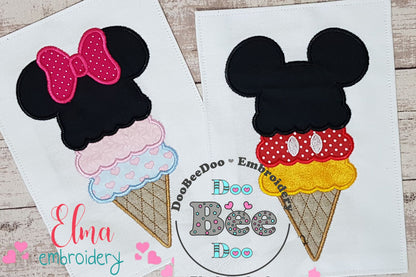 Mouse Ears Boy and Girl Summer Ice Cream - Applique