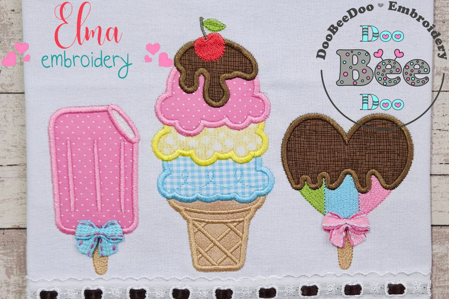 Three Summer Ice Cream - Applique Embroidery