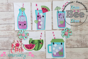 Summer Tropical Happy Watermelon Drinks - Applique - Set of 5 designs
