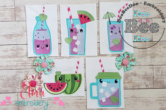 Summer Tropical Happy Watermelon Drinks - Applique - Set of 5 designs
