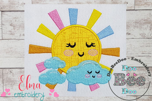 Happy Colorful Sun and Clouds - Applique