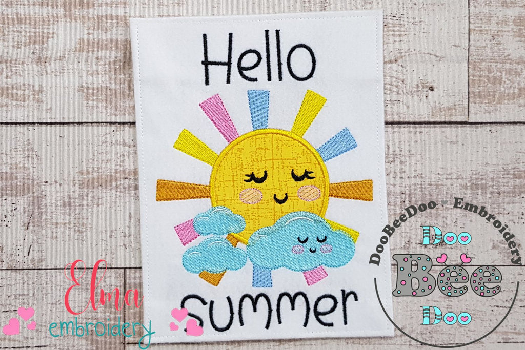 Colorful Happy Sun Hello Summer - Applique - Machine Embroidery Design