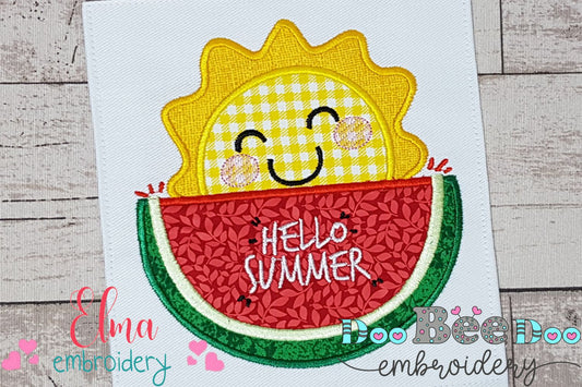 Hello Summer with Sun & Watermelon – Appliqué – Machine Embroidery Design