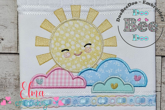 Happy Sun and Colorful Clouds - Applique - Machine Embroidery Design