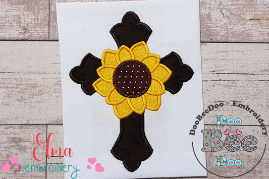 Cross and Sunflower - Applique - Machine Embroidery Design