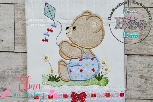 Teddy Bear and kite - Applique - Machine Embroidery Design