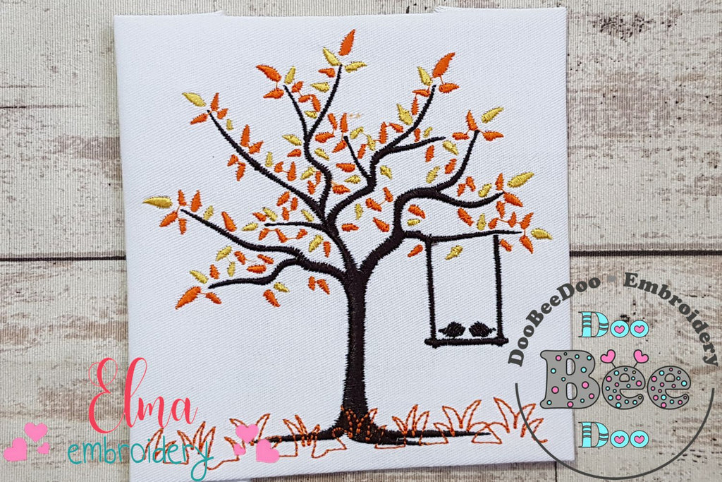 Tree and Birds in Love - Fill Stitch - Machine Embroidery Design