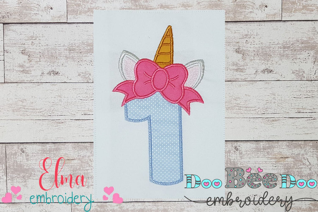 Unicorn Number 1 One 1st Birthday - Applique