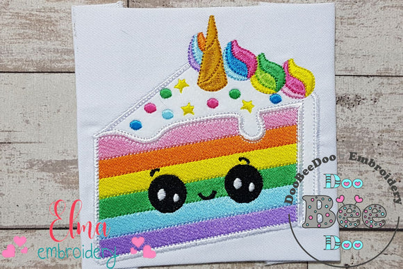 Happy Unicorn Rainbow Cake Slice - Applique - Machine Embroidery Design