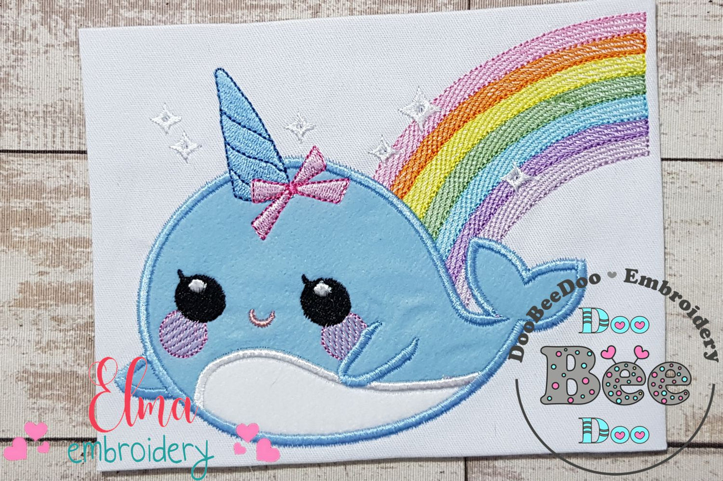 Magical Whale Unicorn and Rainbow - Applique - Machine Embroidery Design