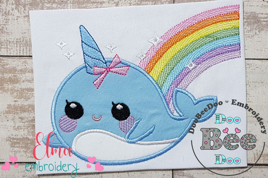 Magical Whale Unicorn and Rainbow - Applique - Machine Embroidery Design