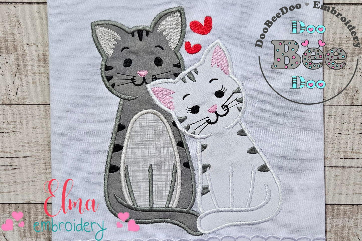 Valentines Cats in Love - Applique - Machine Embroidery Design
