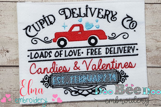 Farmhouse Valentines Sign Cupid Delivery Co. - Fill Stitch - Machine Embroidery Design