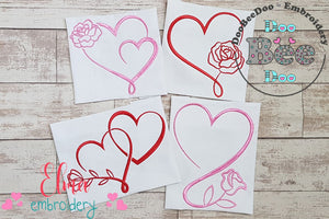 Heart Shape with Rose Set - Fill Stitch - Set of 4 designs - Machine Embroidery Design