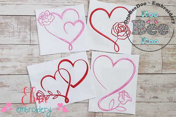 Heart Shape with Rose Set - Fill Stitch - Set of 4 designs