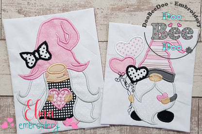 Valentines Gnomes Girl and Boy - Applique - Set of 2 designs