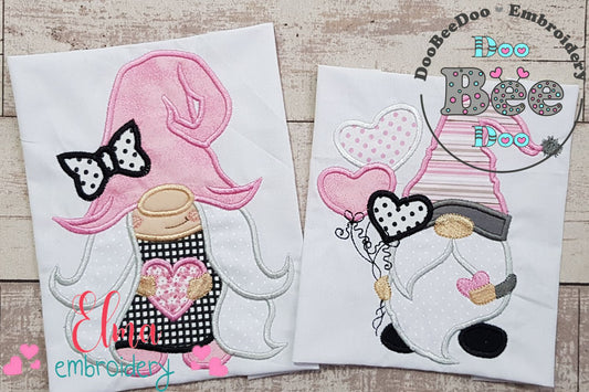 Valentines Gnomes Girl and Boy - Applique - Set of 2 designs