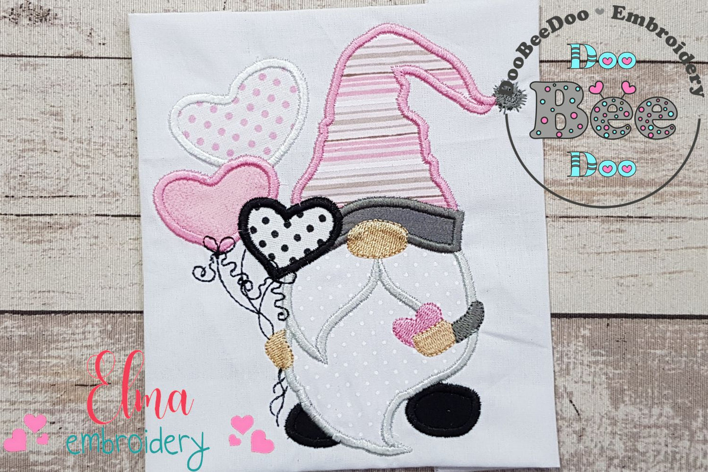 Valentines Gnome Boy with Balloons - Applique Embroidery