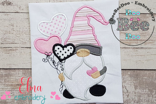 Valentines Gnome Boy with Balloons - Applique Embroidery