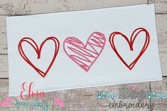 Hearts Trio - Fill Stitch - Machine Embroidery Design