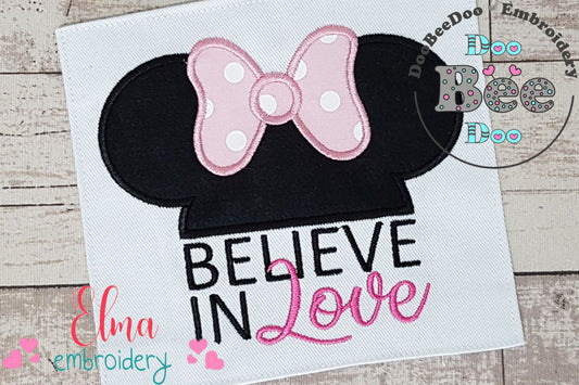 Valentines Mouse Ears Girl Believe in Love - Applique