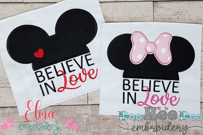 Valentines Mouse Ears Boy and Girl Believe in Love - Applique - Set of 2 designs - 4x4 5x5 6x6 7x7