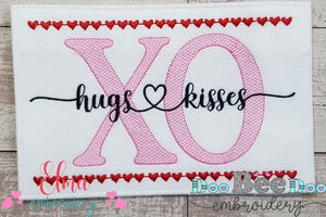 Valentines Hearts XO Hugs and Kisses - Fill Stitch - Machine Embroidery Design