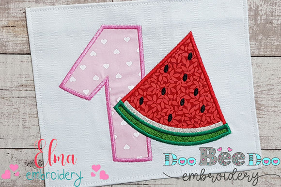 Watermelon One 1st First Birthday Number 1 One - Applique