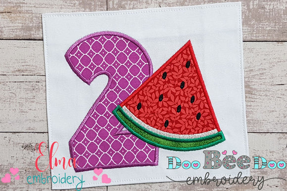 Watermelon Two 2nd Second Birthday Number 2 Two - Applique