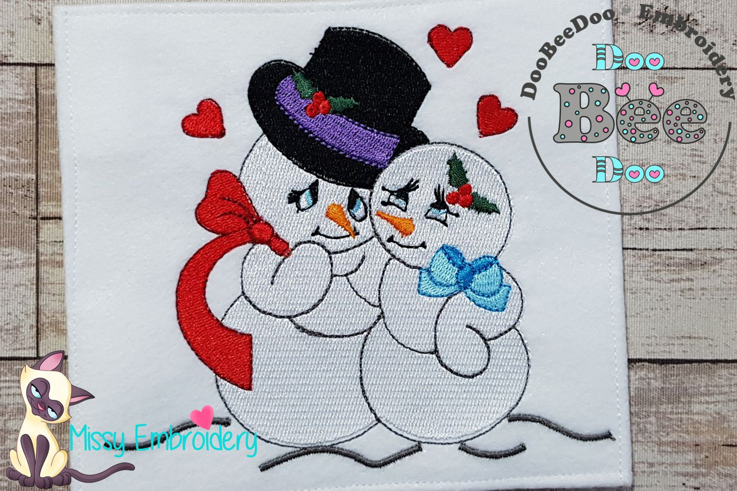 Snowman in Love - Fill Stitch Embroidery