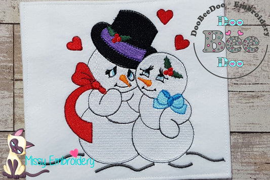 Snowman in Love - Fill Stitch Embroidery
