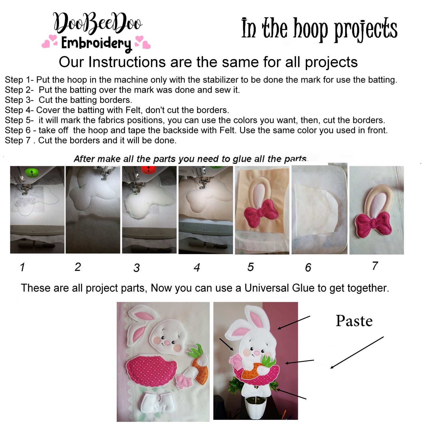 Easter Bunny Girl with Carrot Vase Ornament - ITH Project - Machine Embroidery Design