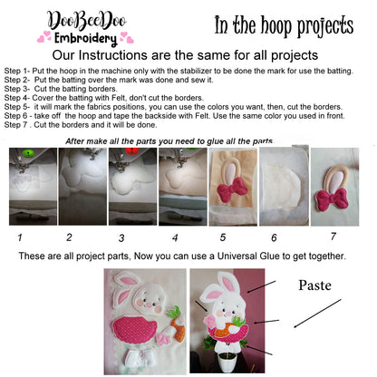 Easter Bunny Girl with Carrot Vase Ornament - ITH Project - Machine Embroidery Design