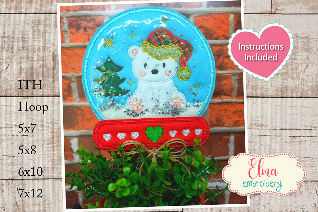 Snow Globe Bear Christmas Ornament - ITH Project - Machine Embroidery Design