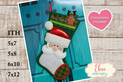 Christmas Stocking Door Ornament - ITH Project - Machine Embroidery Design