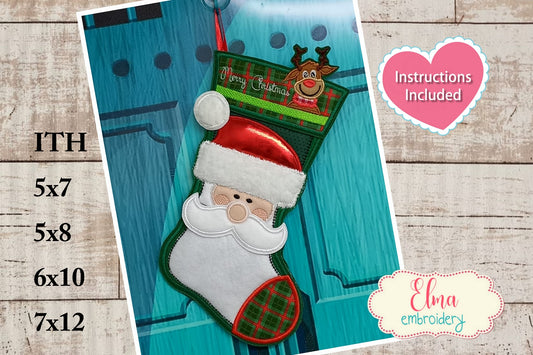 Christmas Stocking Door Ornament - ITH Project - Machine Embroidery Design