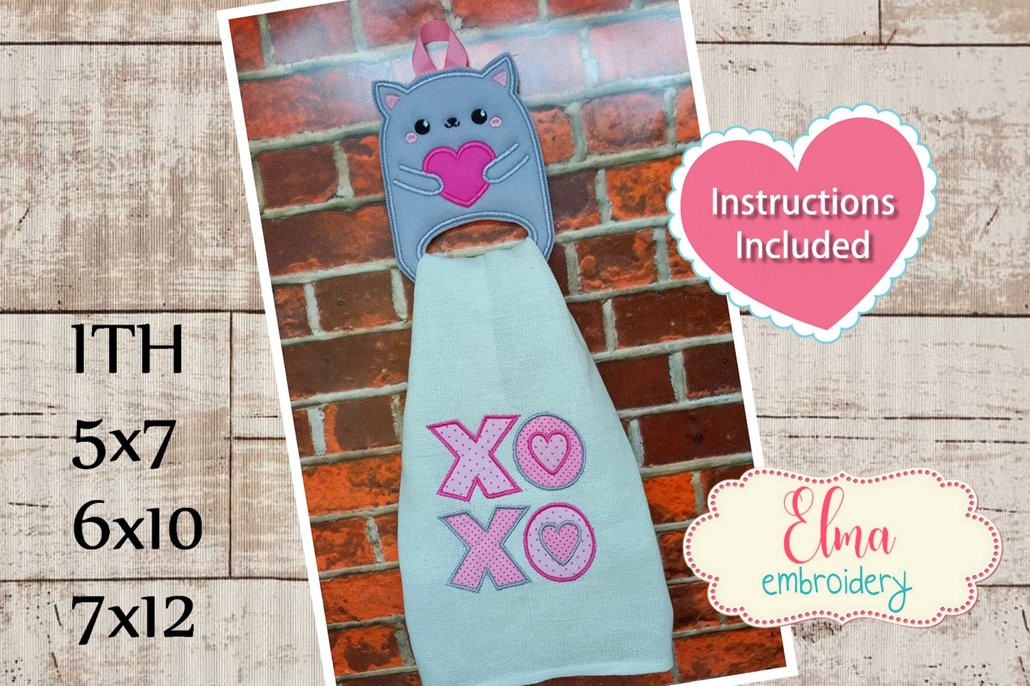 Love Kitty Dish Cloth Hanger - ITH Project - Machine Embroidery Design