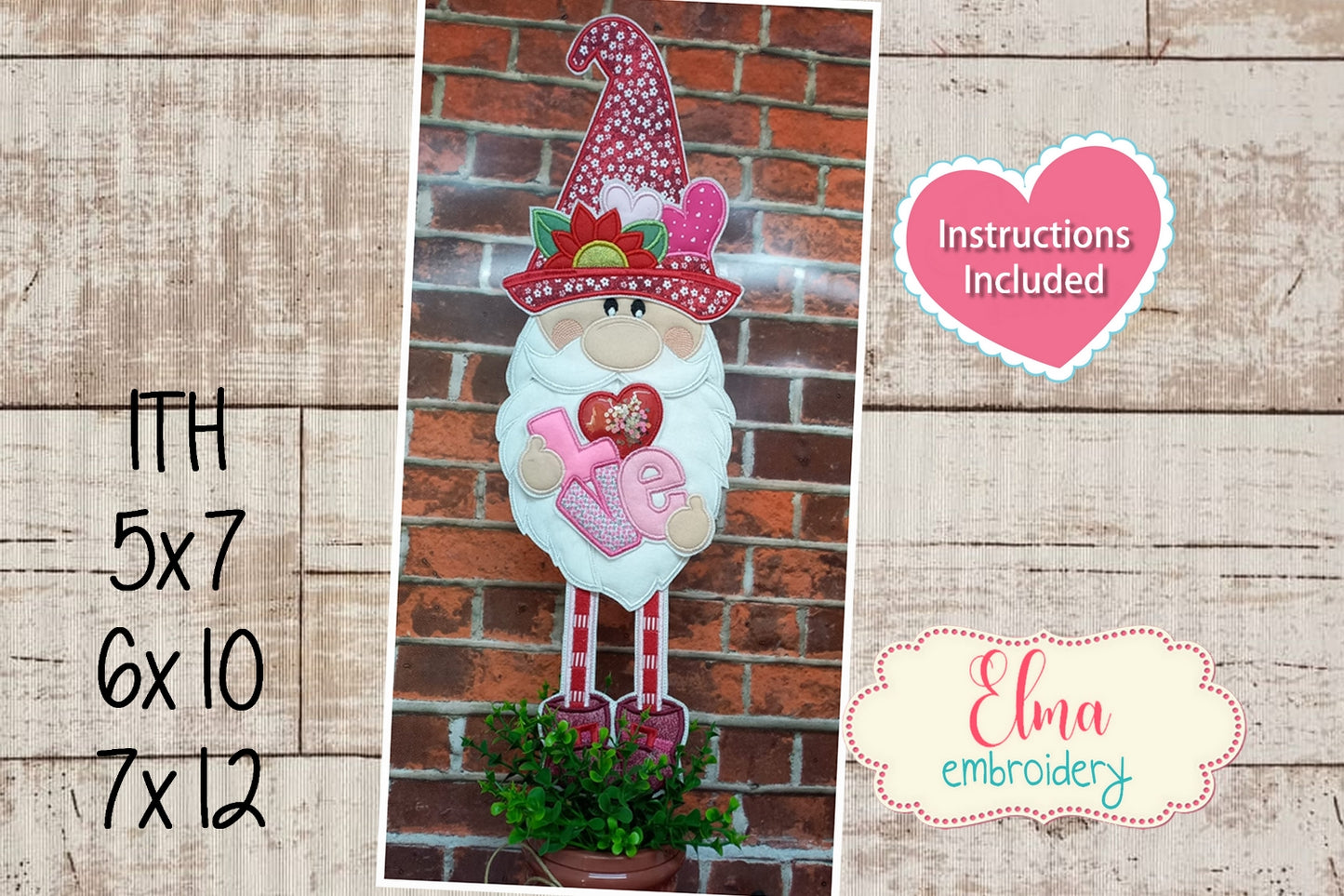 Love Gnome Ornament - ITH Project - Machine Embroidery Design