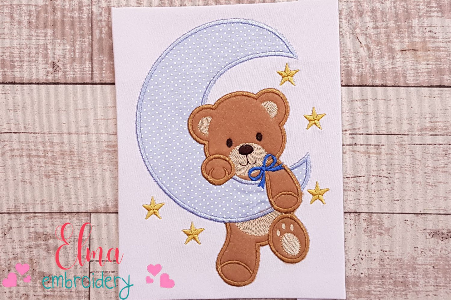 Bear Boy on the Moon - Aplique - Machine Embroidery Design