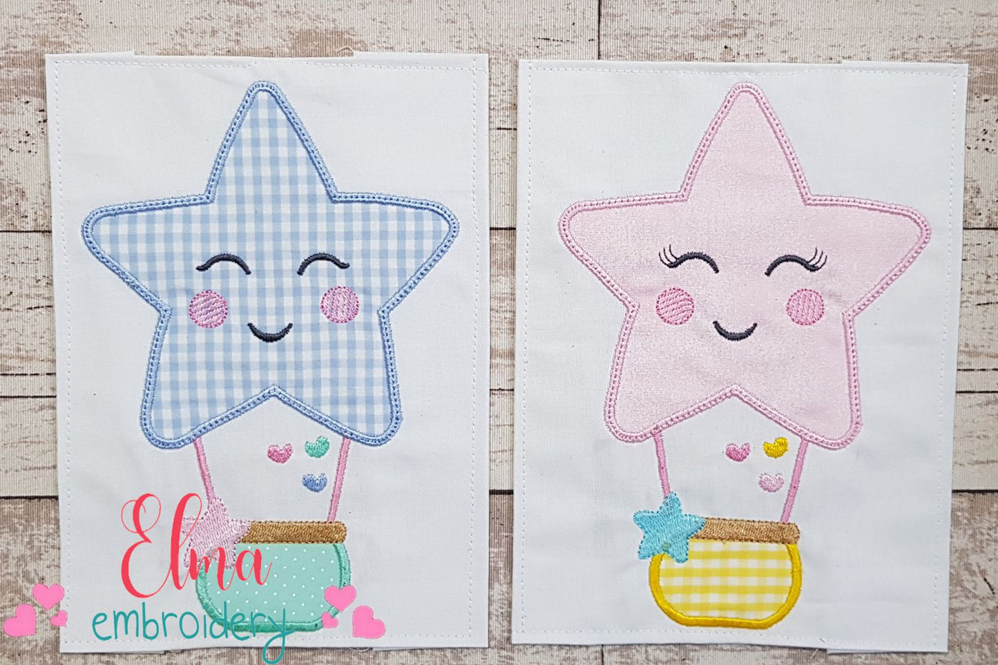 Star Boy and Girl Hot Air Balloon - Applique - Set of 2 designs