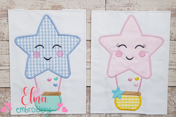 Star Boy and Girl Hot Air Balloon - Applique - Set of 2 designs