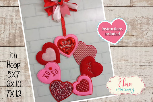 Lots of Hearts Wreath - ITH Project - Machine Embroidery Design