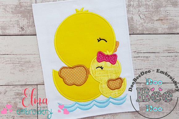 Duck Mom and Daughter - Applique - Machine Embroidery Design