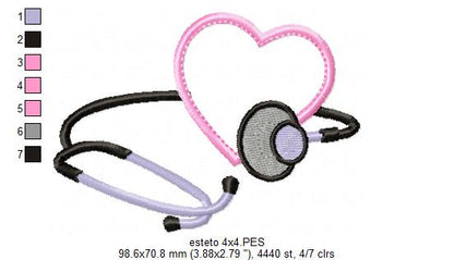 Stethoscope with Heart - Applique - Machine Embroidery Design