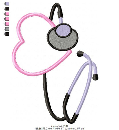 Stethoscope with Heart - Applique - Machine Embroidery Design