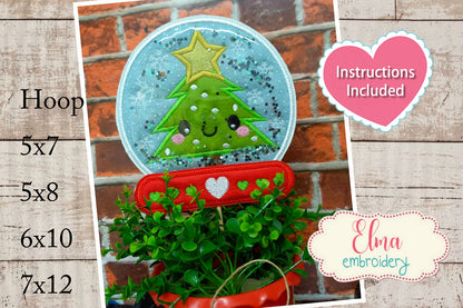Snow Globe Christmas Tree Ornament - ITH Project - Machine Embroidery Design
