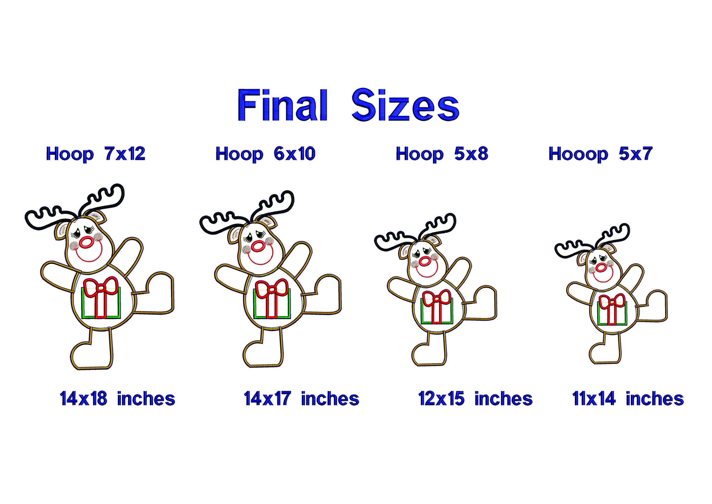 Reindeer with Gift Vase Ornament - ITH Project - Machine Embroidery Design