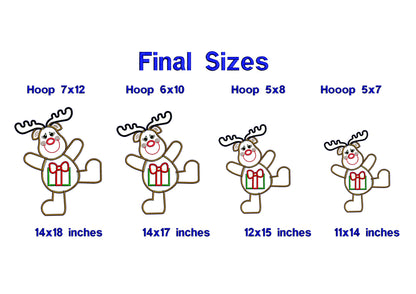 Reindeer with Gift Vase Ornament - ITH Project - Machine Embroidery Design